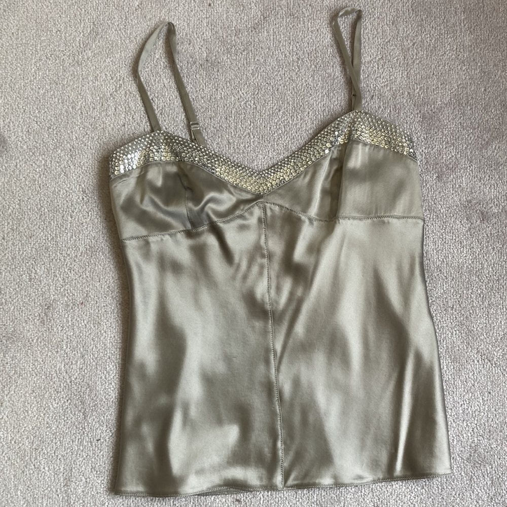EXPRESS DESIGN STUDIO SILVER SILK SEQUIN LINED CAMISOLE